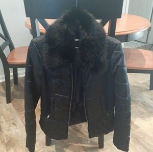 White House Black Market Peplum Jacket with removable fur collar Size Medium